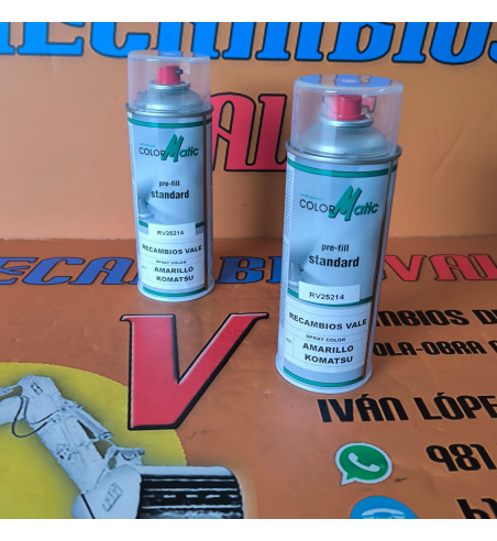 Pintura spray amarillo Komatsu 400ml maquinaria construcción
